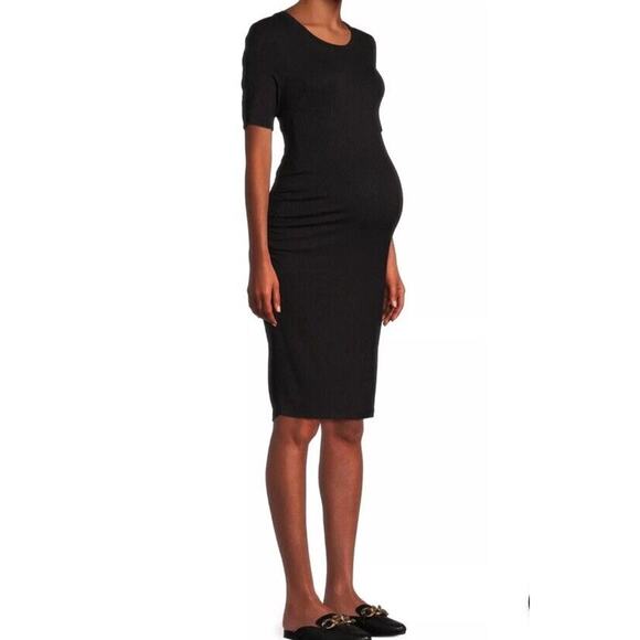 Time And Tru Maternity Short Sleeve Dress Black Scoop Neck Semi Fitted Sz S(4/6) - Picture 3 of 7